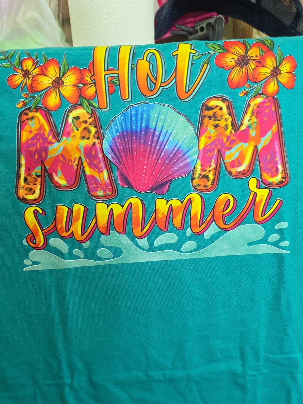 NaNa Teal 'Hot Mom Summer' Graphic Tee with Multicolor Shell & Floral Accents